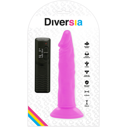 DIVERSIA - DILDO FLEXIBLE CON VIBRACION LILA 23 CM -O- 4.3 CM