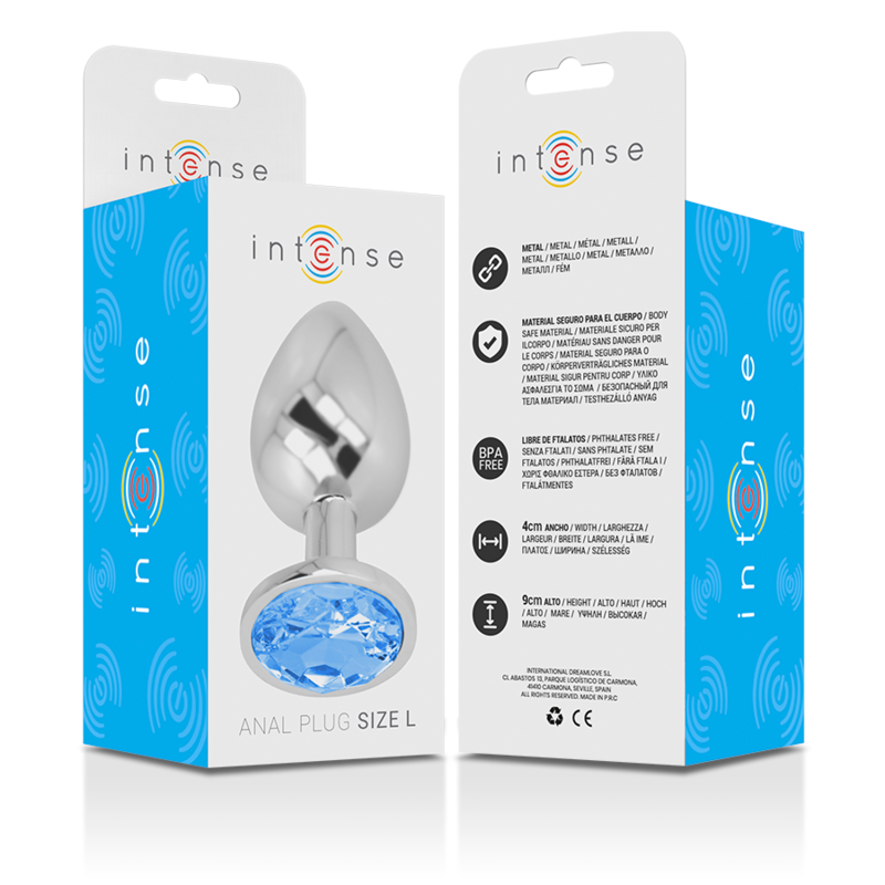 INTENSE - PLUG ANAL METAL ALUMINIO CON CRISTAL AZUL TALLA L