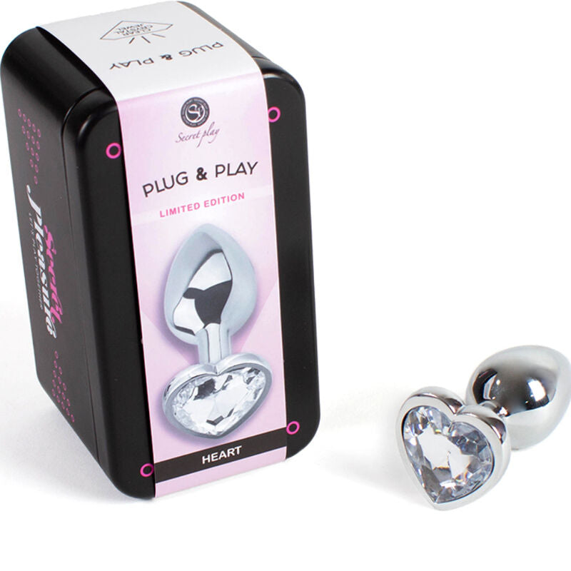 SECRETPLAY - METAL BUTT PLUG CORAZÓN TRANSPARENTE TALLA S 7 CM