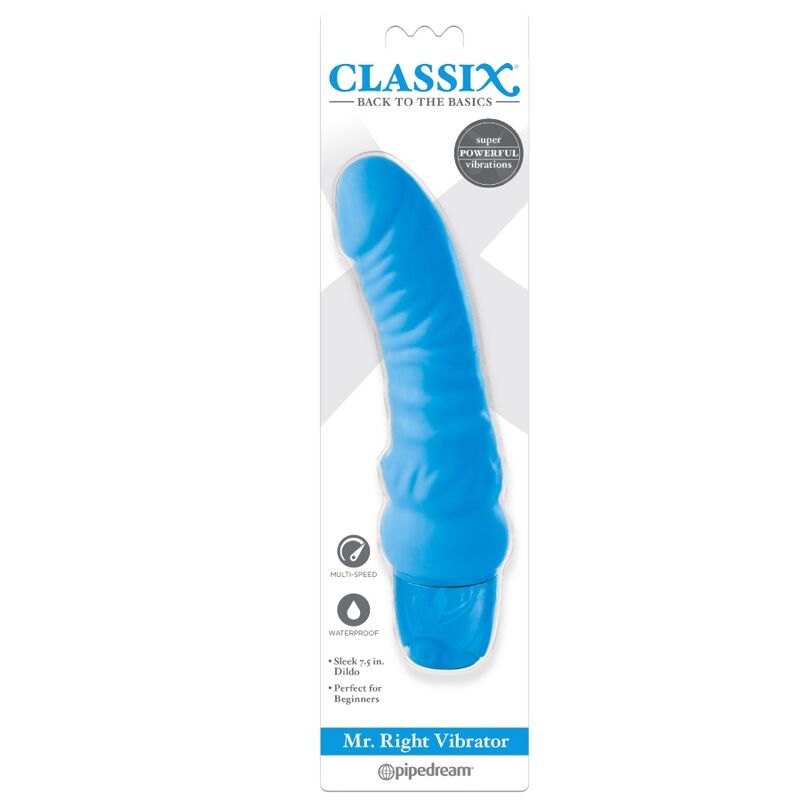 CLASSIX - DILDO VIBRADOR MR. RIGHT MULTIVELOCIDAD 15.5 CM AZUL