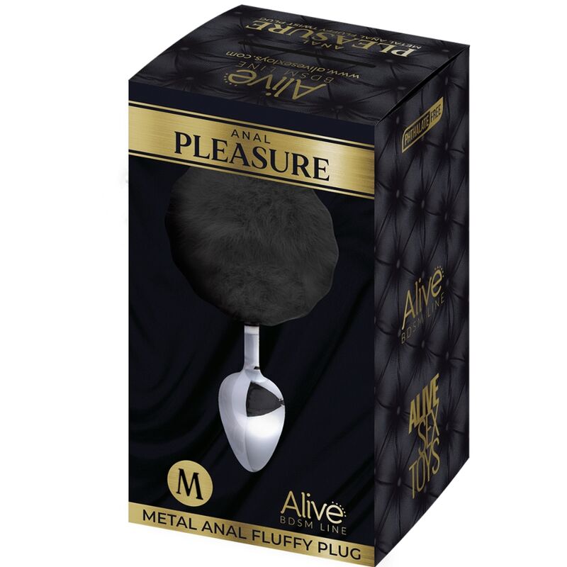 ALIVE - ANAL PLEASURE PLUG ESPIRAL METAL POMPON NEGRO TALLA M