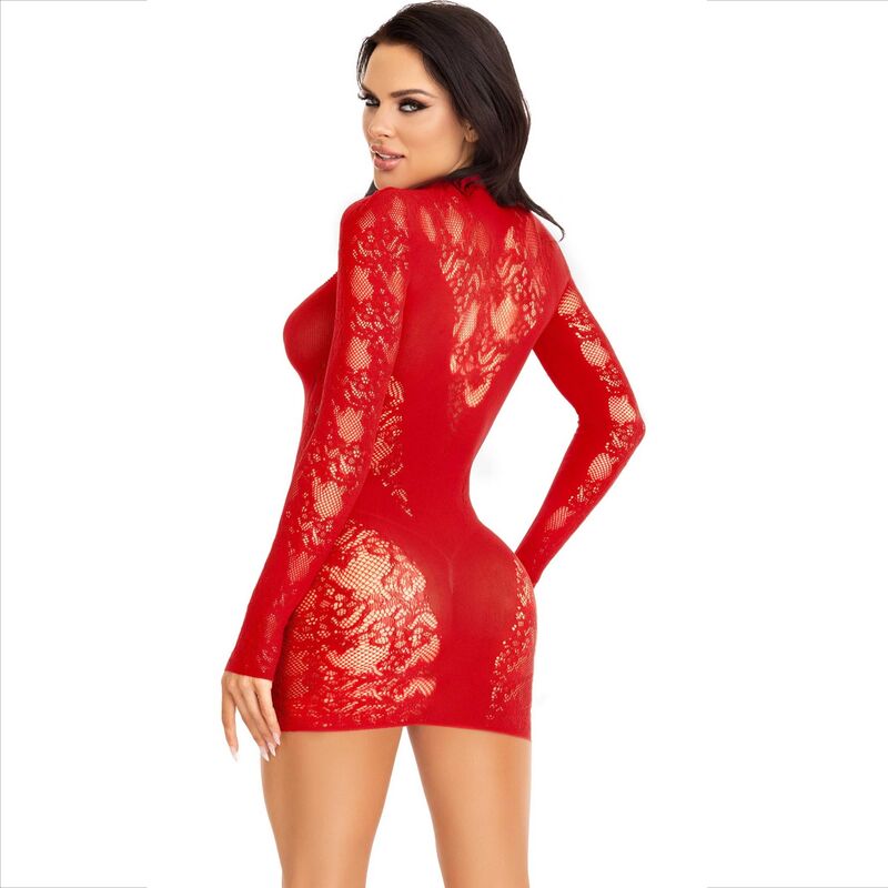 LEG AVENUE - MINI VESTIDO DE ENCAJE CON MANGA LARGA ROJO