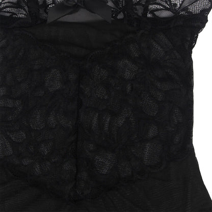 SUBBLIME - BABYDOLL CON TIRANTES AJUSTABLES Y ESTAMPADO FLORAL DE ENCAJE TRANSPARENTE NEGRO S/M