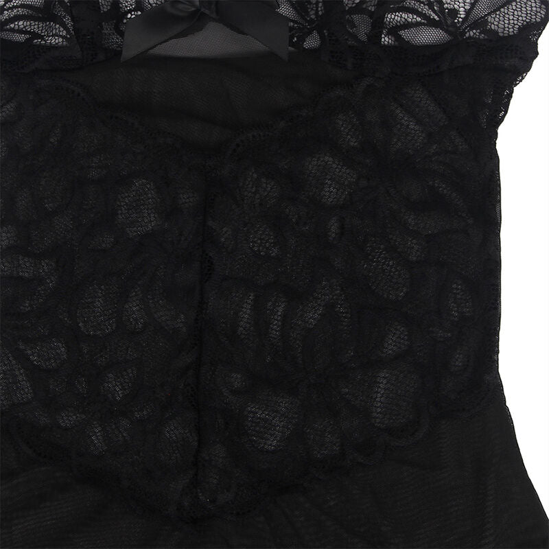 SUBBLIME - BABYDOLL CON TIRANTES AJUSTABLES Y ESTAMPADO FLORAL DE ENCAJE TRANSPARENTE NEGRO S/M