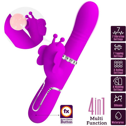 PRETTY LOVE - VIBRADOR RABBIT MULTIFUNCIÓN 4 EN 1 MARIPOSA FUCSIA