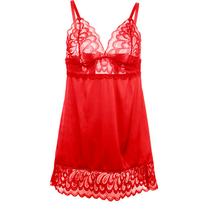 SUBBLIME - BABYDOLL SATINADO CON ENCAJE ROJO S/M