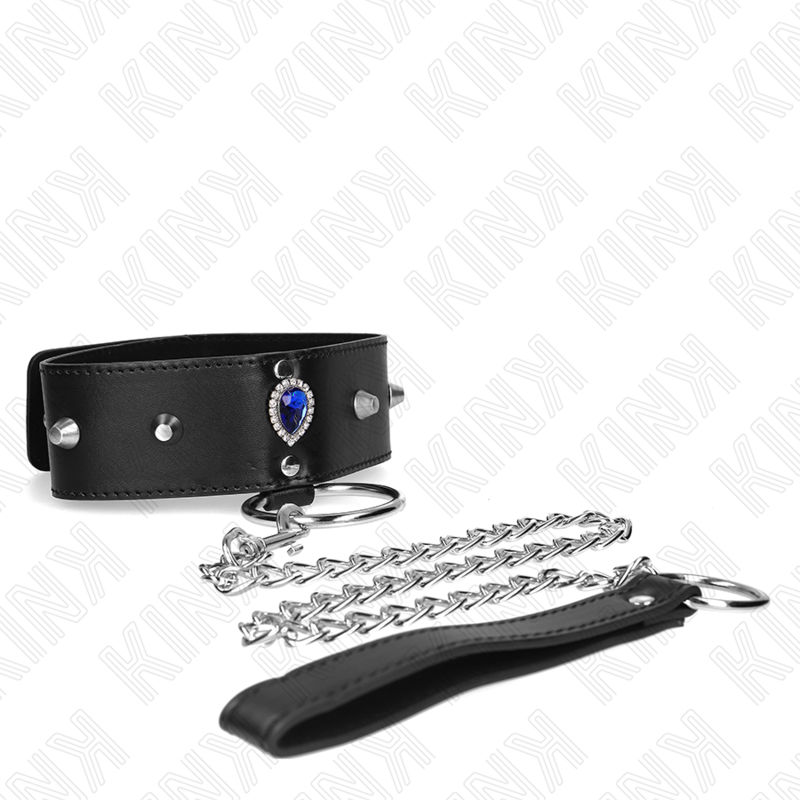 KINK - COLLAR CON CORREA 65 CM CON DIAMANTES AZULES AJUSTABLE 36-43 CM X 5 CM