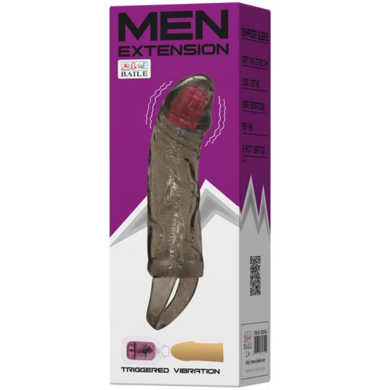 BAILE - FUNDA EXTENSORA PENE CON VIBRACION Y STRAP PARA TESTICULOS 13.5 CM