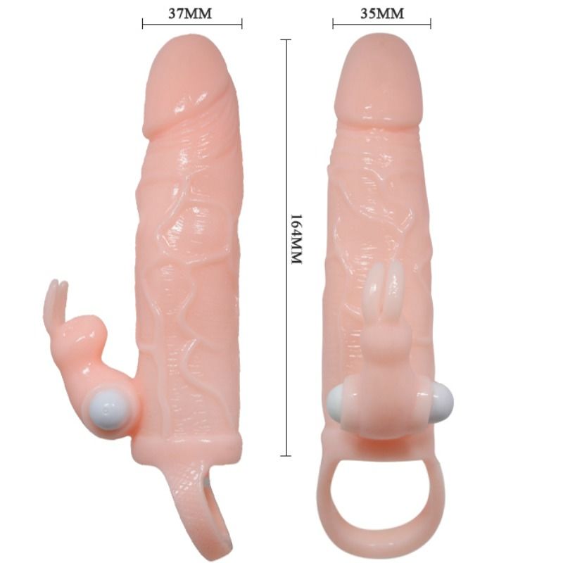 BAILE - BRAVE MAN FUNDA PENE CON RABBIT VIBRADOR 16.5 CM NATURAL