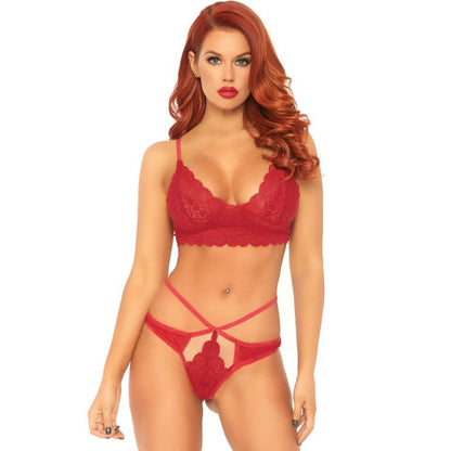 LEG AVENUE - SET 2 PIEZAS CON TANGA DOBLE TIRANTA S/M ROJO