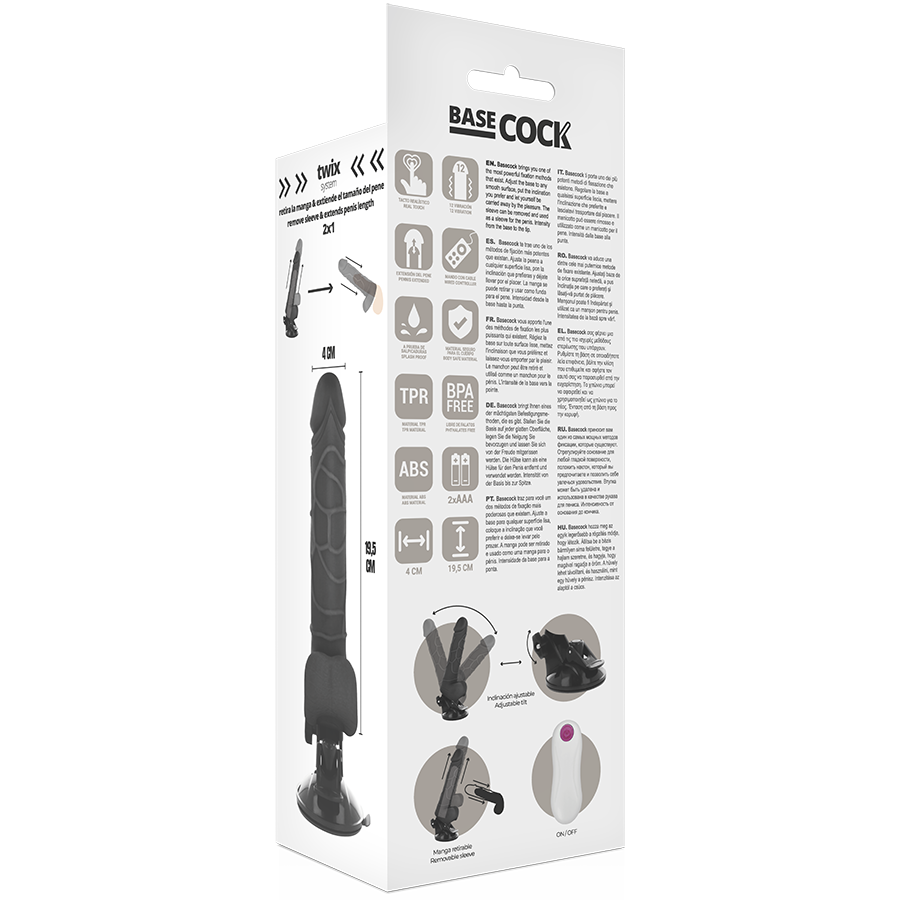 BASECOCK - VIBRADOR REALISTICO CONTROL REMOTO NATURAL CON TESTICULOS 19.5 CM -O- 4 CM