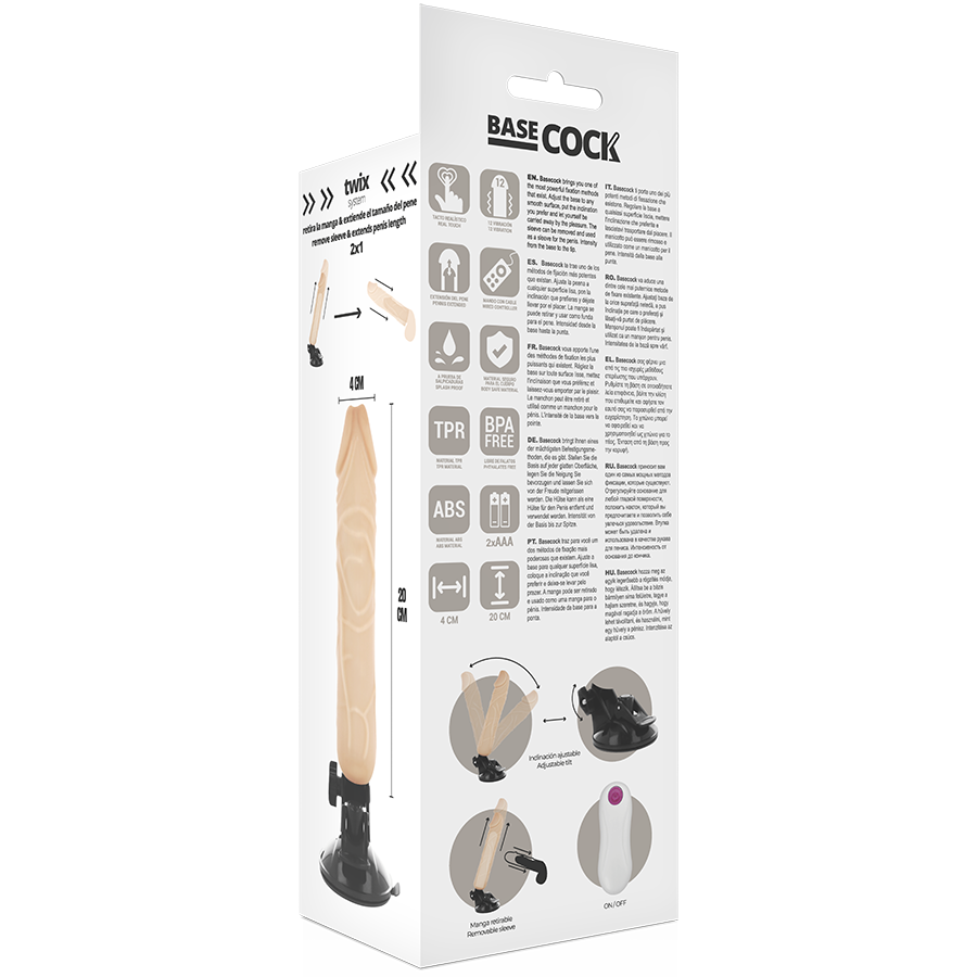 BASECOCK - VIBRADOR REALISTICO CONTROL REMOTO NATURAL 20 CM -O- 4 CM