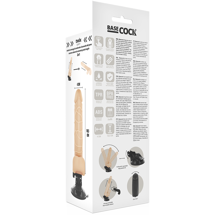 BASECOCK - VIBRADOR REALISTICO CONTROL REMOTO NATURAL 18.5 CM -O- 4CM